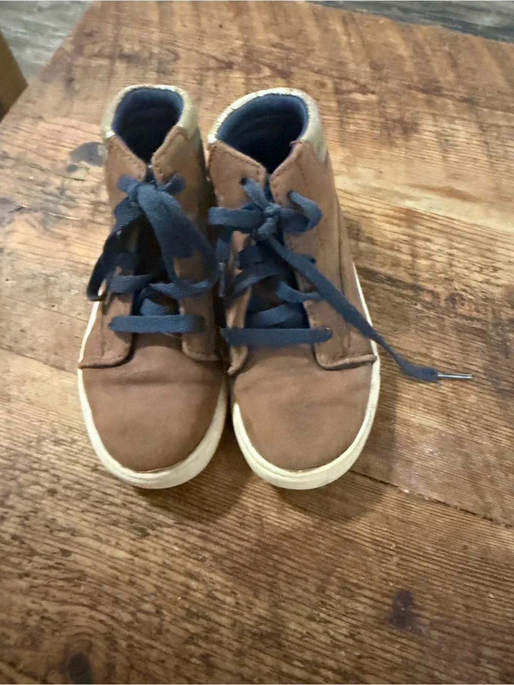 Cat & Jack Brown High-Top Sneakers with Navy Laces